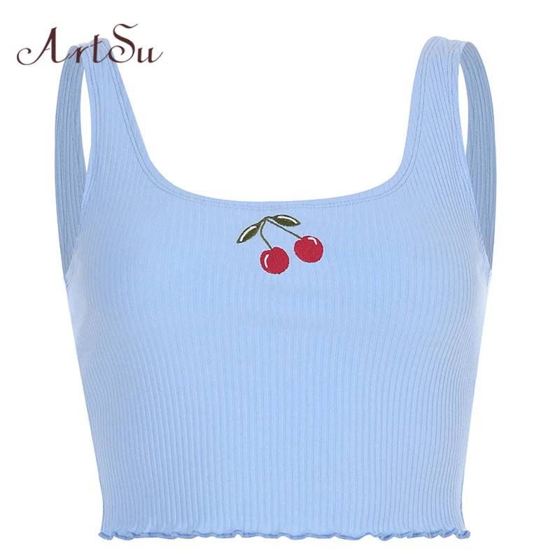 ArtSu Cherry Embroidery Tank Top 2019 Summer Streetwear Backless Tank Tops Blue Knitted Fitness Crop Top Women ASVE20601
ArtSu Cherry Embroidery Tank Top 2019 Summer Streetwear Backless Tank Tops Blue Knitted Fitness Crop Top Women ASVE20601