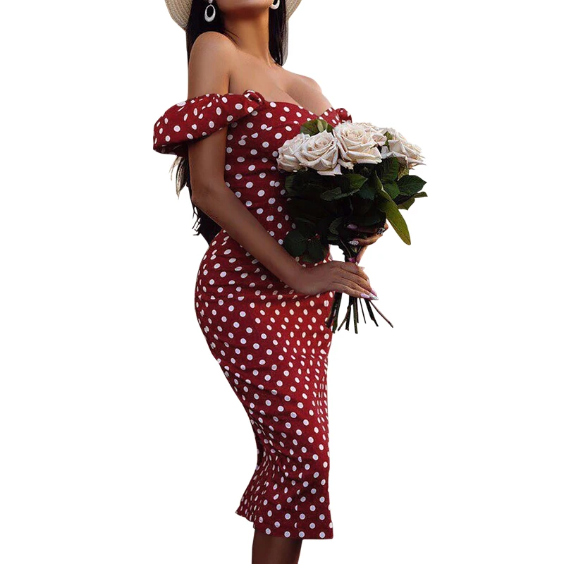 Elegant Sheath Polka Dot Party Dress Women Boho Off Shoulder Back Split Midi Dress Female V-Neck Ruffles Sumdress Holiday GV526
Elegant Sheath Polka Dot Party Dress Women Boho Off Shoulder Back Split Midi Dress Female V-Neck Ruffles Sumdress Holiday GV526