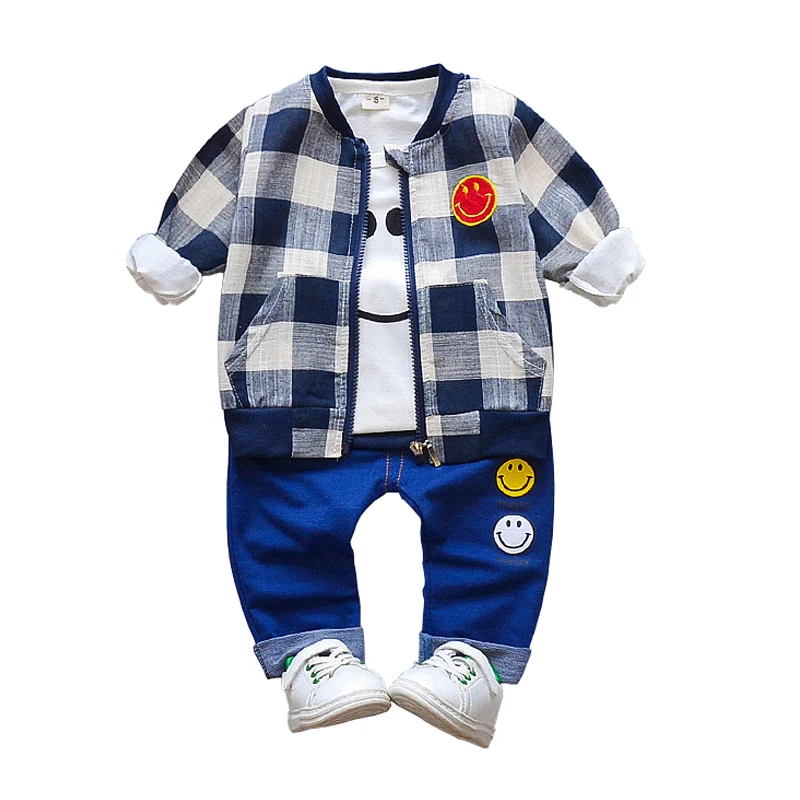 Autumn New baby boys/girls clothing set fashion cartoon Smiling face shirt+lattice coat+ jeans 3pcs newborn baby boy clothes set
Autumn New baby boys/girls clothing set fashion cartoon Smiling face shirt+lattice coat+ jeans 3pcs newborn baby boy clothes set