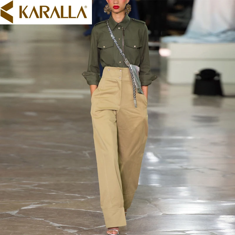 Army Green Epaulettes Slim Fashion Women Shirt + Khaki Wide Legs Cargo Pants Two Piece Set C432
Army Green Epaulettes Slim Fashion Women Shirt + Khaki Wide Legs Cargo Pants Two Piece Set C432