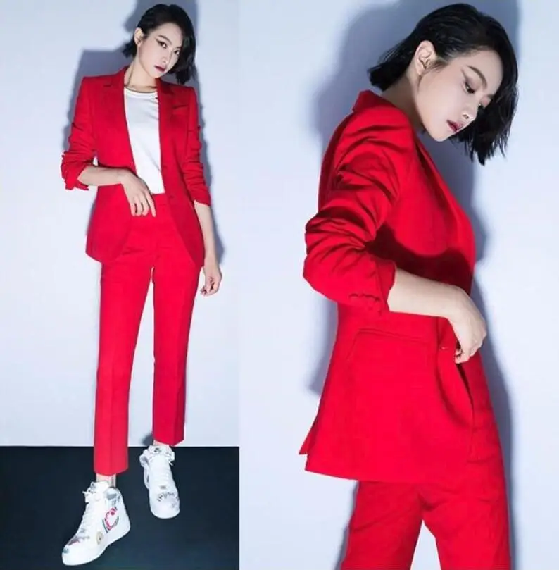 2019 new Women Sets Office Lady 2 Piece Solid Red Elegant Single Breasted Turn-down Collar Blazers slim Trousers suit autumn
2019 new Women Sets Office Lady 2 Piece Solid Red Elegant Single Breasted Turn-down Collar Blazers slim Trousers suit autumn