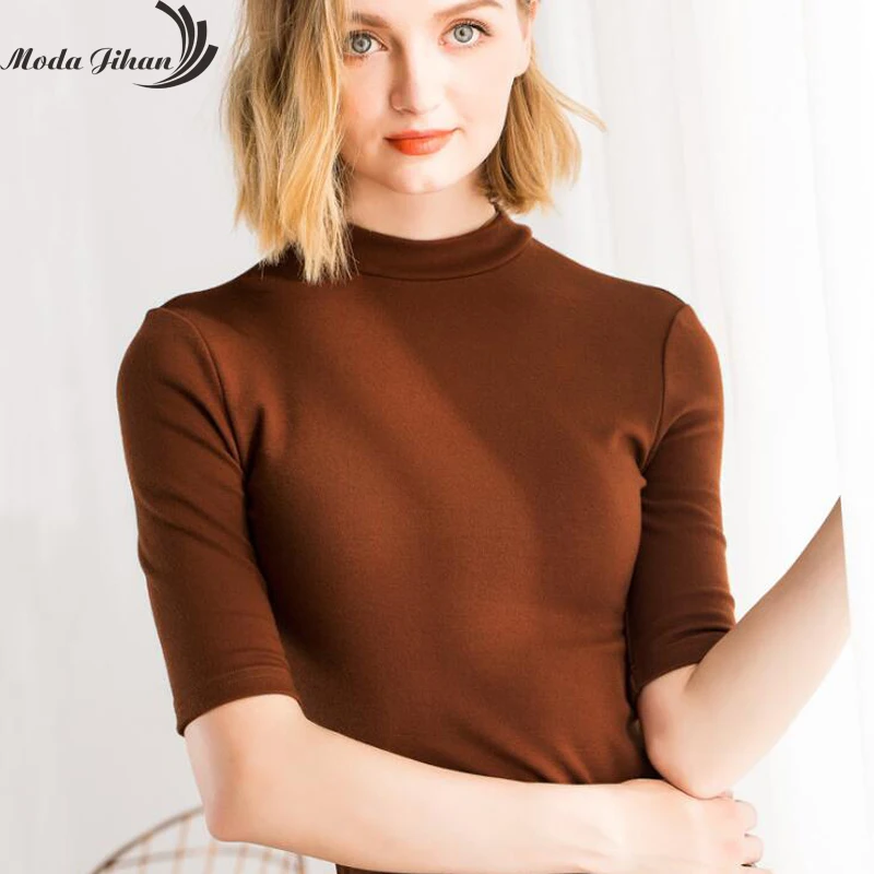 Moda Jihan Knitted Women T Shirt High Elasticity Half Sleeves Top Fashion Slim Sexy Female Tshirt Turtleneck Fall Spring Tees
Moda Jihan Knitted Women T Shirt High Elasticity Half Sleeves Top Fashion Slim Sexy Female Tshirt Turtleneck Fall Spring Tees