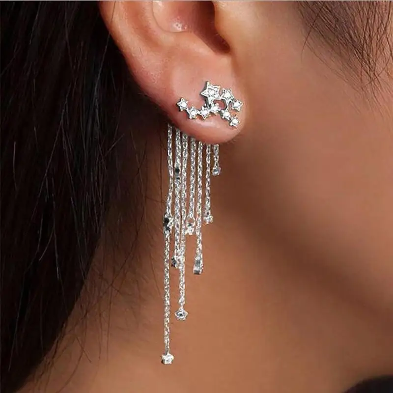 1 Pair Fashion Women Stylish Tassel Long Crystal Earrings Women Girl Jewelry Pendante Femme Chain Tassel Star Dangle Earring
1 Pair Fashion Women Stylish Tassel Long Crystal Earrings Women Girl Jewelry Pendante Femme Chain Tassel Star Dangle Earring