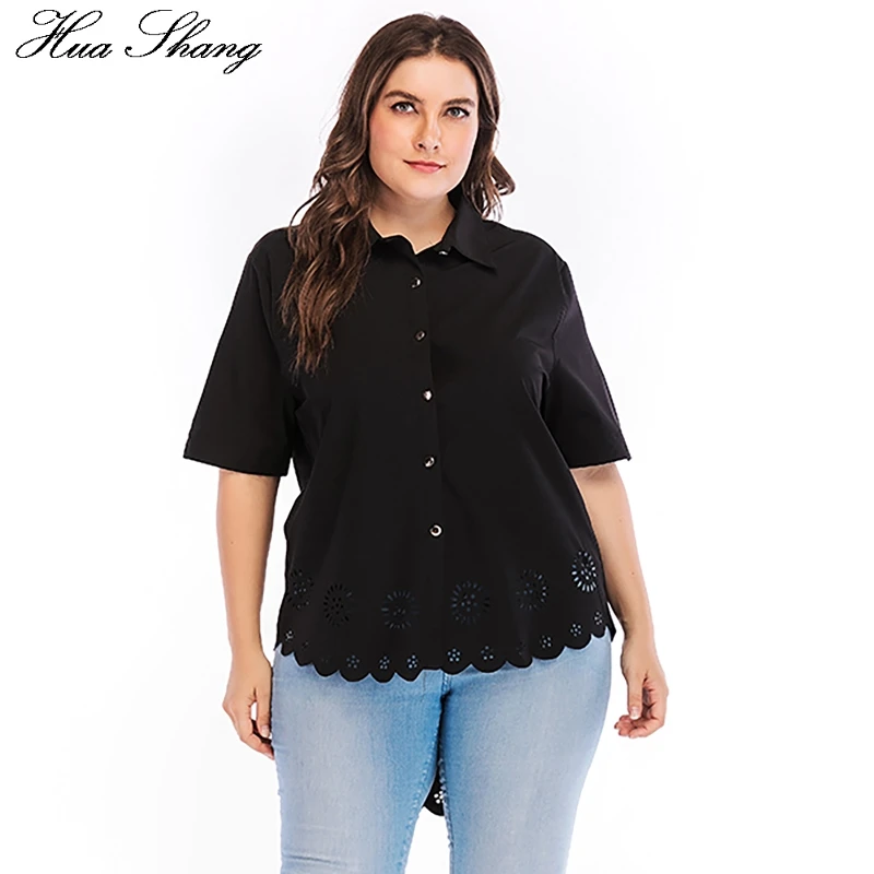 Black Women Shirts 2018 Turn Down Collar Short Sleeve Casual Blouse Plus Size Elegant Hollow Out Floral Irregular Ladies Tops
Black Women Shirts 2018 Turn Down Collar Short Sleeve Casual Blouse Plus Size Elegant Hollow Out Floral Irregular Ladies Tops