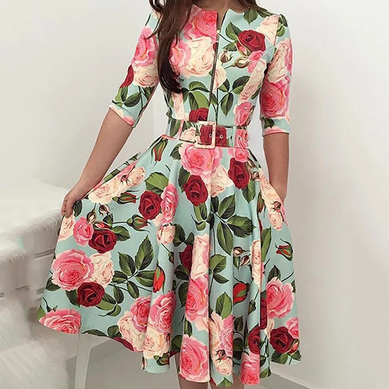 Bandage Bodycon Dress Casual Floral Half Sleeve Zipper Women Evening Party Dress Five-point sleeve Elegant Female Clothing
Bandage Bodycon Dress Casual Floral Half Sleeve Zipper Women Evening Party Dress Five-point sleeve Elegant Female Clothing