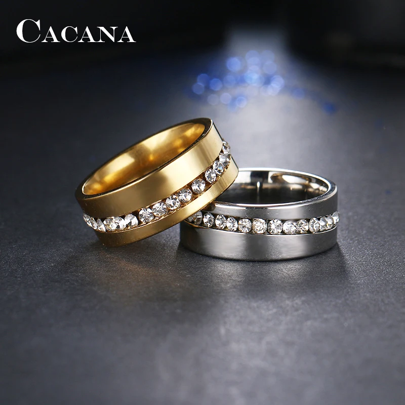 2016 CACANA кольцо женское со стразами серебряное|stainless steel ring|fashion rings for womenrings women |