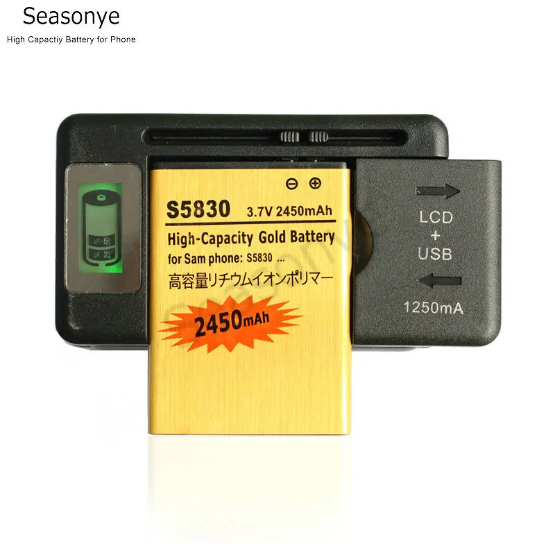 

Seasonye 2450mAh EB494358VU Gold Replacement Battery + LCD Charger For Samsung Galaxy Ace S5830 S5670 S7510 S5830i i569 S5838