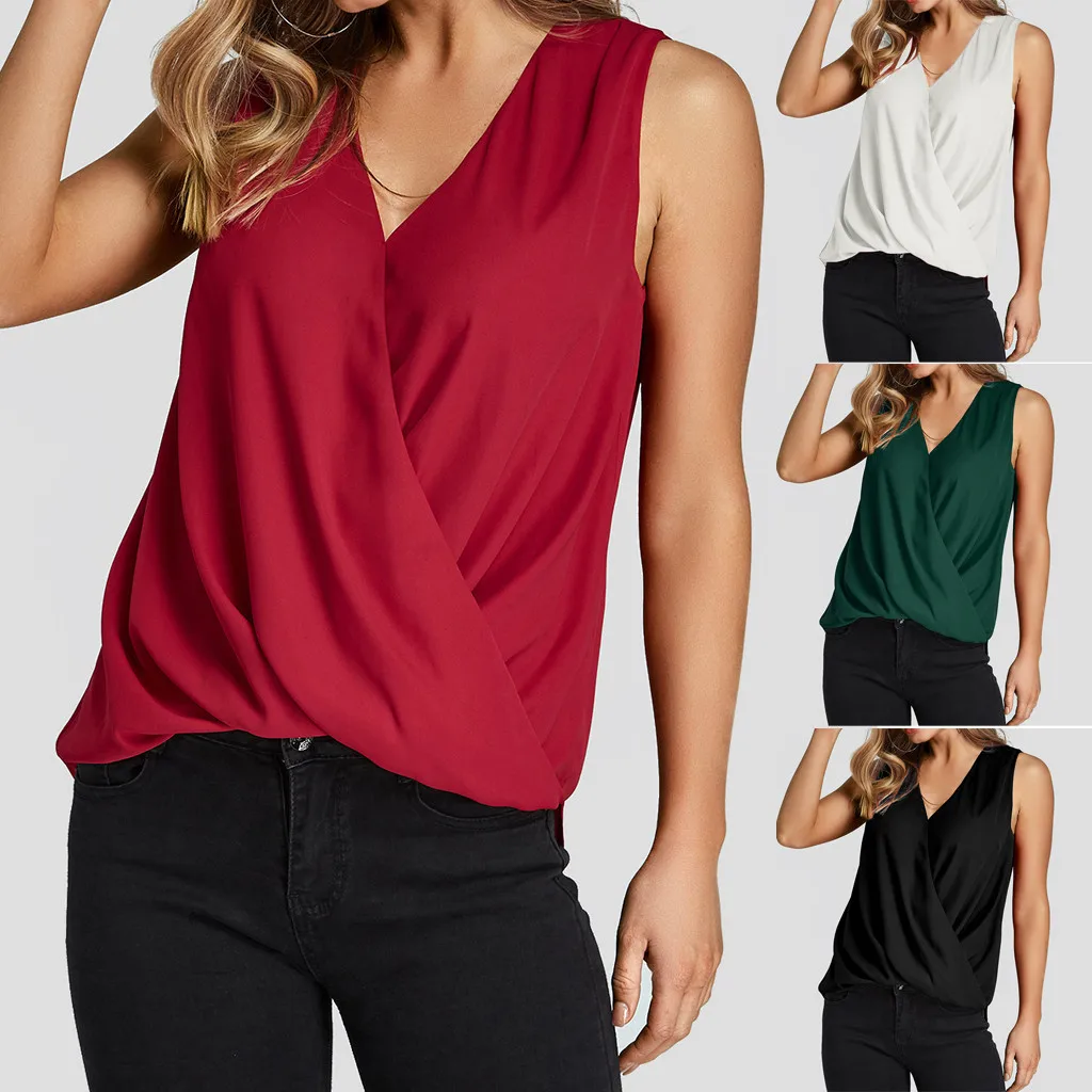 Summer ladies solid color elegant vest shirt top 2019 female solid color V-neck sleeveless overlapping casual vest canottiera
Summer ladies solid color elegant vest shirt top 2019 female solid color V-neck sleeveless overlapping casual vest canottiera