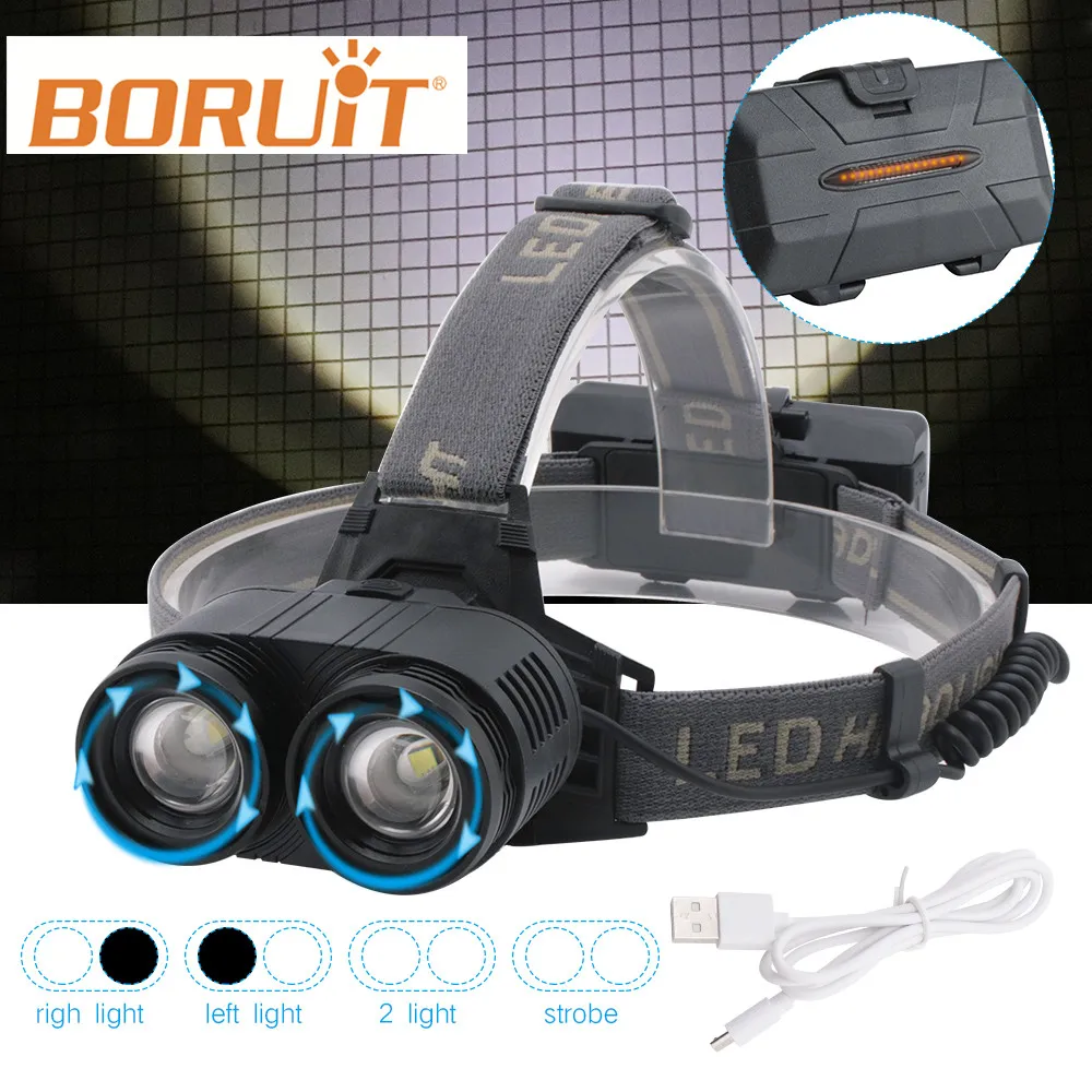 BORUIT XML T6 LED Headlamp 4 Modes Zoomable Headlight USB Charge 18650 Battery Flashlight Camping Hunting Fishing Head Torch 
BORUIT XML T6 LED Headlamp 4 Modes Zoomable Headlight USB Charge 18650 Battery Flashlight Camping Hunting Fishing Head Torch