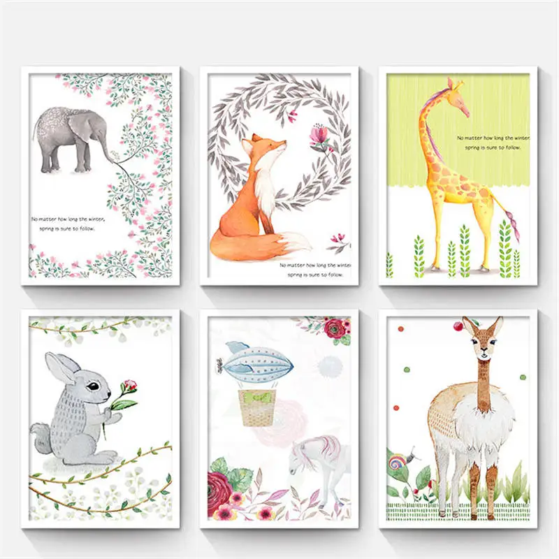 Nordic modern animal cartoon wall art painting pictures for children bedroom decoracion canvas posters prints murals | Дом и сад