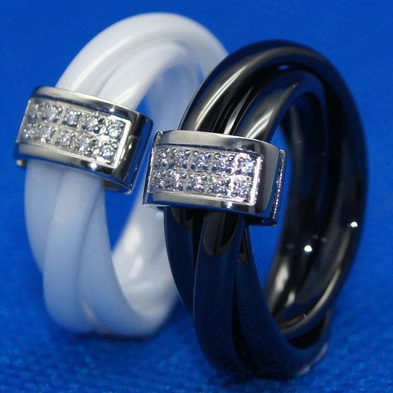women/girl 6mm width elegant cnc setting stone 3pcs woven dome ring scratch proof ceramic 1pc | Украшения и аксессуары