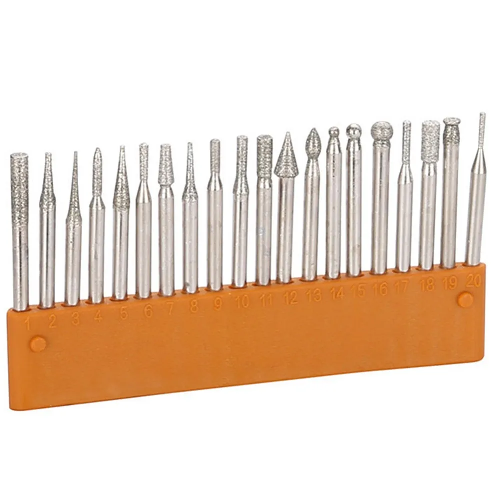 Фото 20pcs DIY Diamond Burr Engraving Rotary Metal Grinding Tool Drill Bit Set | Инструменты