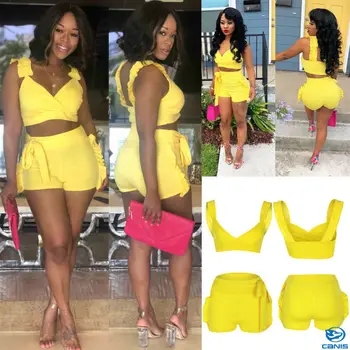 Summer Sexy Solid Yellow 2Pcs Women Summer Two Piece Set Crop Top +Pants Casual Outfit Shorts Clothes Hot 
Summer Sexy Solid Yellow 2Pcs Women Summer Two Piece Set Crop Top +Pants Casual Outfit Shorts Clothes Hot