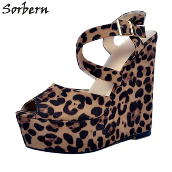 

Sorbern Leopard Plus Size Women Sandals Wedges Buckle Strap Sandalias Mujer 2018 Peep Toe Sandals Women Wedges Shoes For Women