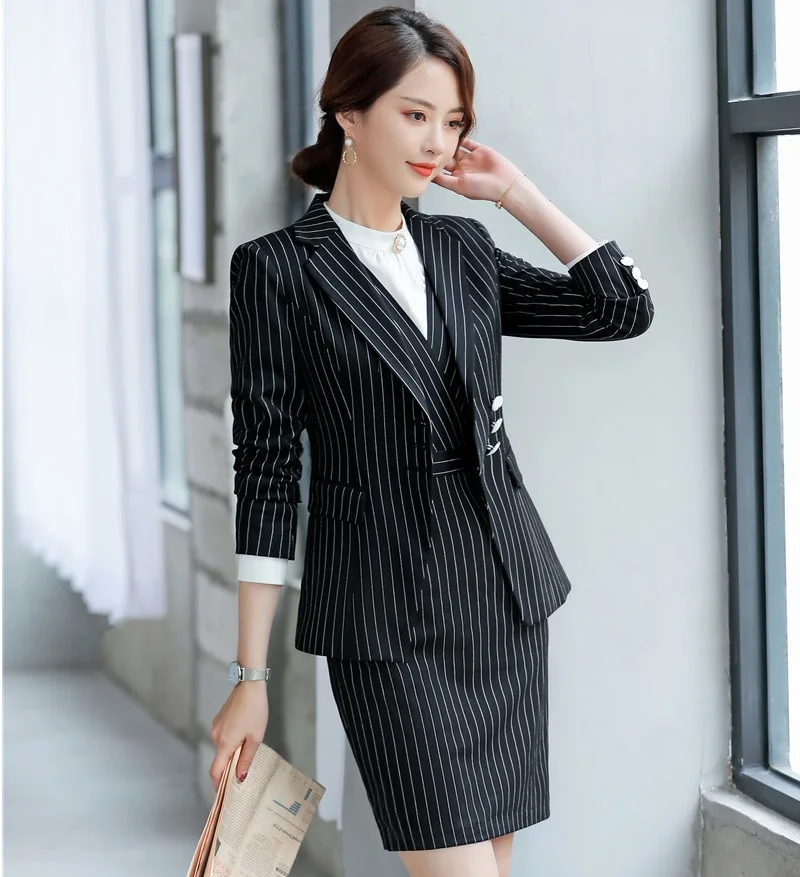 Formal Professional Business Suits With Dress and Tops Women Office Work Wear Blazers Fashion OL Styles Novelty Striped
Formal Professional Business Suits With Dress and Tops Women Office Work Wear Blazers Fashion OL Styles Novelty Striped