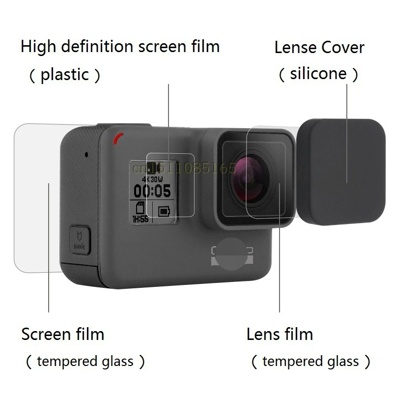 

Clownfish For Gopro Hero 5/6/7 black Lens film LCD Screen Protector Protection Film tempered glass Lens Cap/Cover For gopro7 6 5