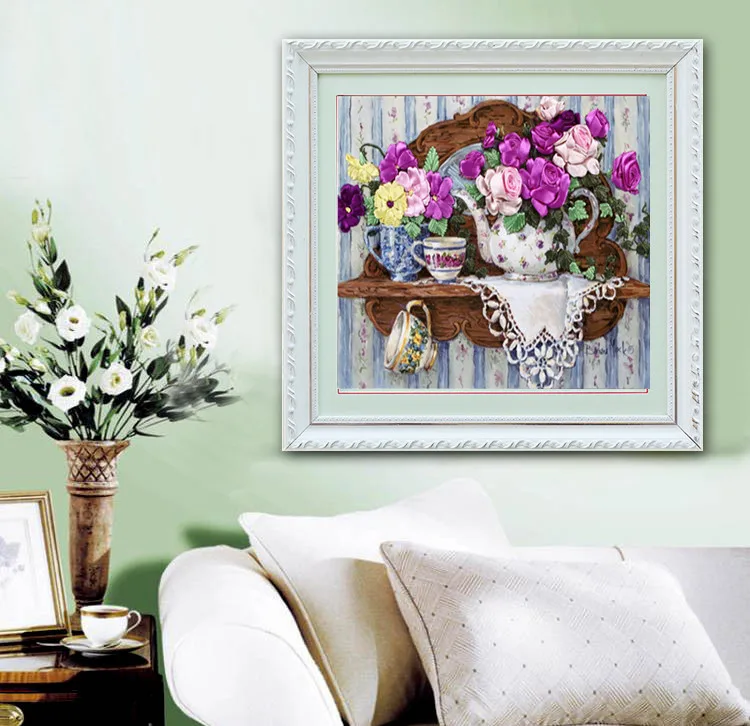 DIY 3D Ribbon Embroidery cross stitch kits sets simple handmade needlework/ Purple flower Tea decor picture paintings
DIY 3D Ribbon Embroidery cross stitch kits sets simple handmade needlework/ Purple flower Tea decor picture paintings