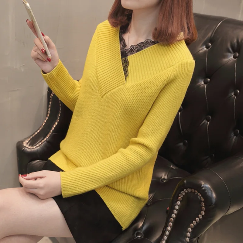 Hot Autumn winter Korean women's knitted sweater Coat V-neck loose lace sweater solid casual Female pullovers tops NS4355
Hot Autumn winter Korean women's knitted sweater Coat V-neck loose lace sweater solid casual Female pullovers tops NS4355
