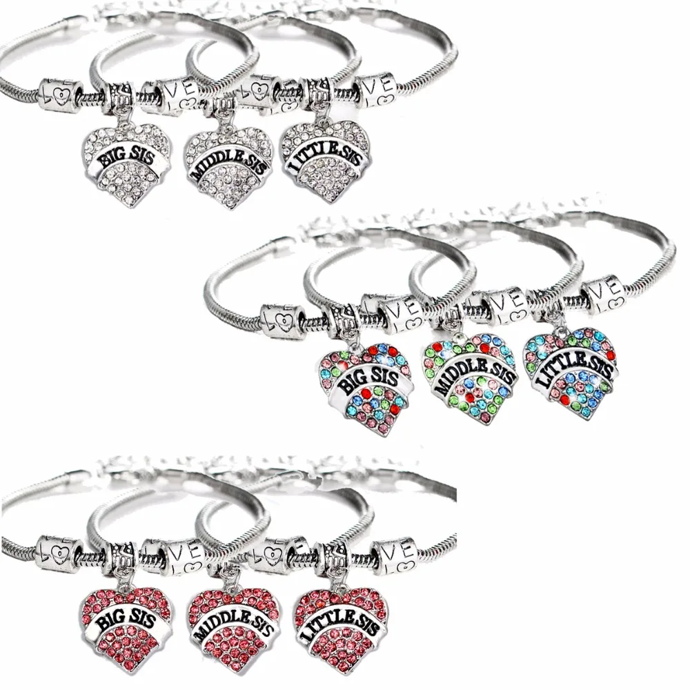 3PC/Set Love Beads Colorful Crystal Heart Charms Big Middle Little Sis Sister Bracelet Family Gifts Women Friends Bangle Jewelry
3PC/Set Love Beads Colorful Crystal Heart Charms Big Middle Little Sis Sister Bracelet Family Gifts Women Friends Bangle Jewelry