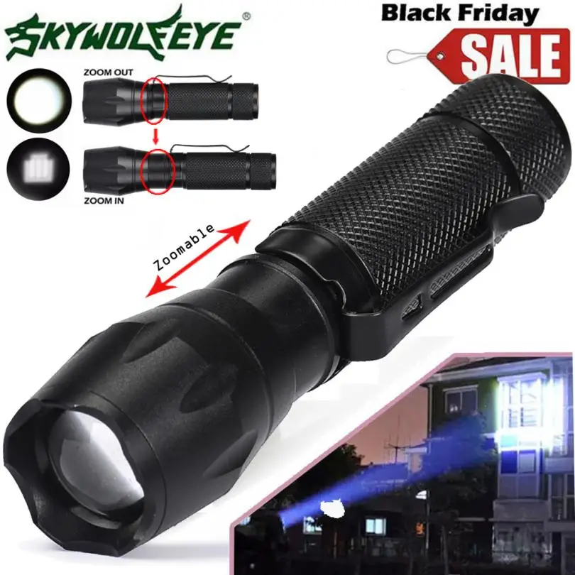 

MA 6 Shining Hot Selling Fast Shipping 5000LM Zoom CREE Q5 LED Flashlight 3 Mode Torch Super Bright 14500AA Light Lamp