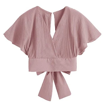 2019 Women Summer Vintage Elegant Short Blouses Fashion Sexy V-neck Back Bowknot Tie Shiffon Shirt Casual Solid Blouse Crop Tops
2019 Women Summer Vintage Elegant Short Blouses Fashion Sexy V-neck Back Bowknot Tie Shiffon Shirt Casual Solid Blouse Crop Tops