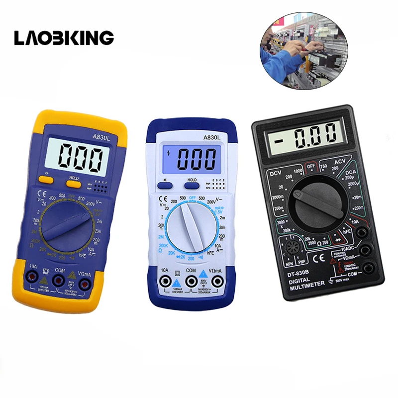 A830L DT-830B LCD Digital Voltmeter Ohmmeter Ammeter Multimeter DC AC Volt Diode Freguency Multitester Volt Tester Test Current
A830L DT-830B LCD Digital Voltmeter Ohmmeter Ammeter Multimeter DC AC Volt Diode Freguency Multitester Volt Tester Test Current