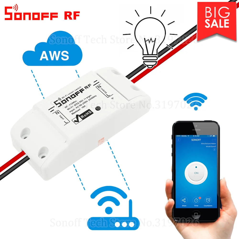 

Itead Sonoff RF 433MHZ Smart Wifi Remote Switch Operated and Controlled Via eWeLink APP Works With Alexa Google Home IFTTT