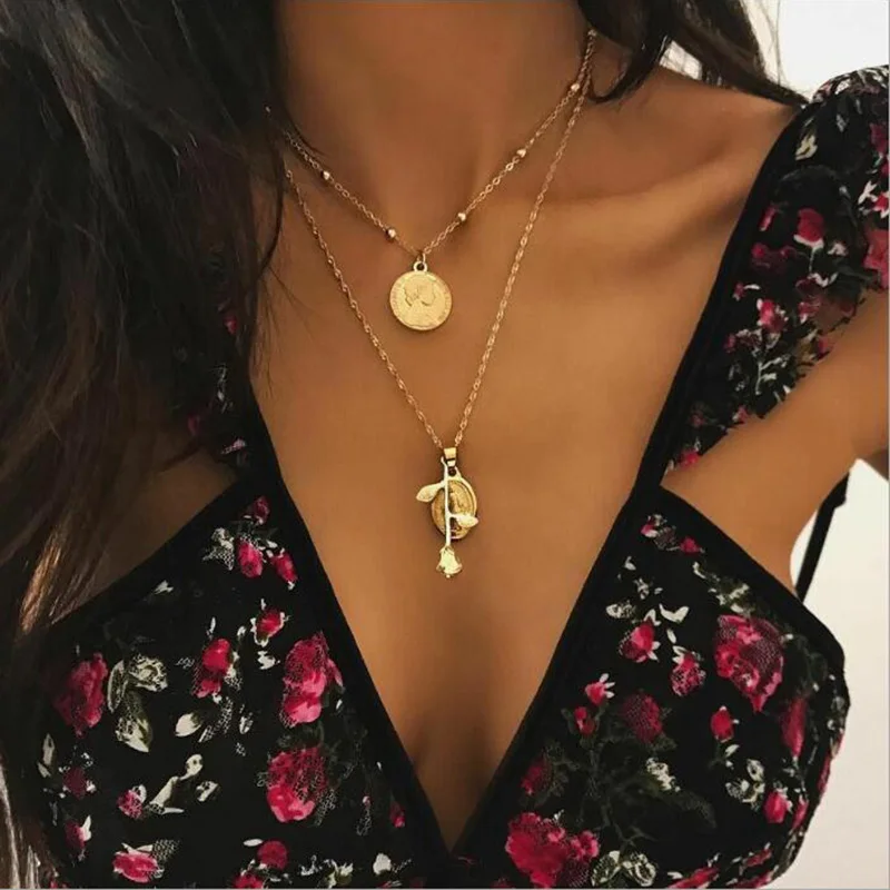 RscvonM Gold Alloy Round Pendant Necklace for Women Simple Female Layered Chain Coin Necklace Rose Flower Collier 2018 Wholesale
RscvonM Gold Alloy Round Pendant Necklace for Women Simple Female Layered Chain Coin Necklace Rose Flower Collier 2018 Wholesale