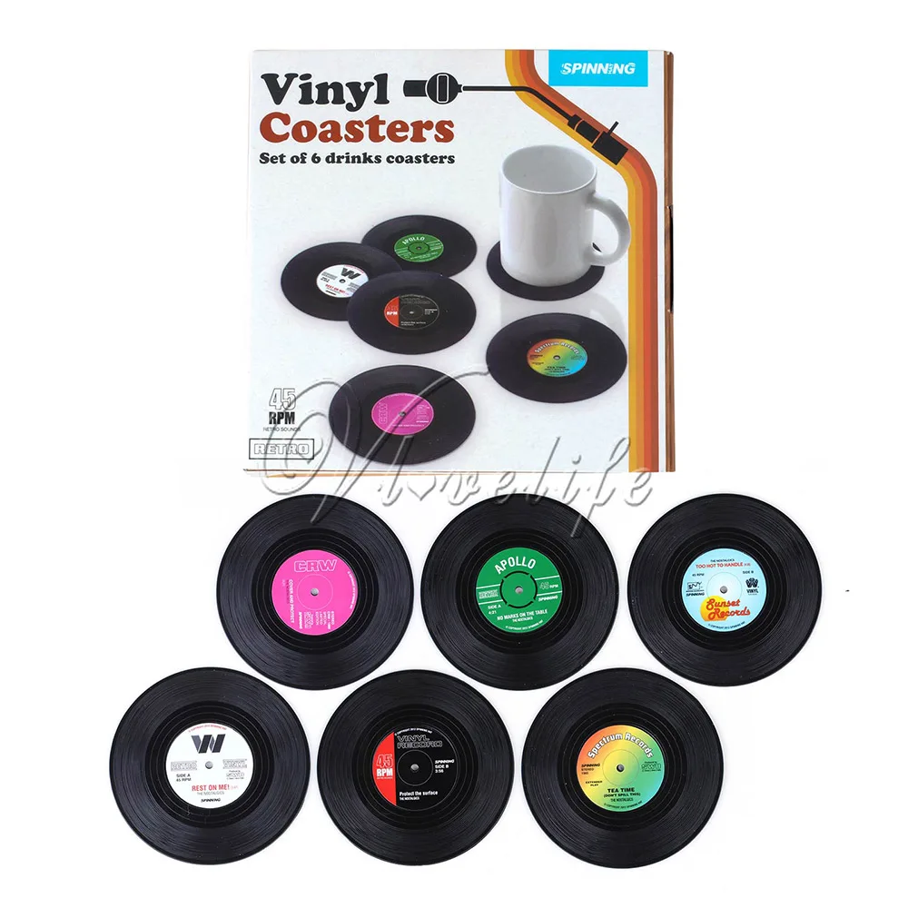 6pcs one set of Vinyl CD Heat Insulation Coffee Tea Cup Mat Drinks Pad Coaster Placemat CD disc molding
6pcs one set of Vinyl CD Heat Insulation Coffee Tea Cup Mat Drinks Pad Coaster Placemat CD disc molding