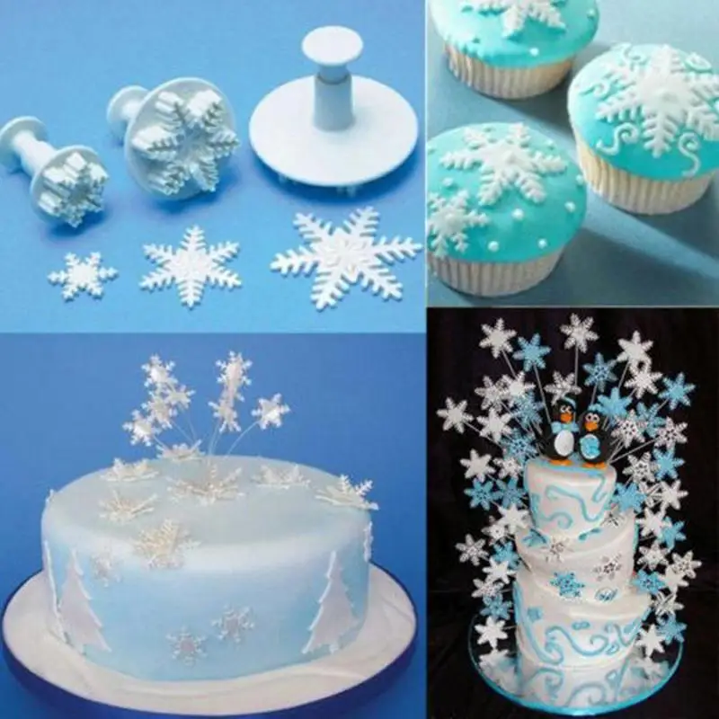 3pcs Snowflake Fondant Cake Decorating Tools Cupcake Kitchen