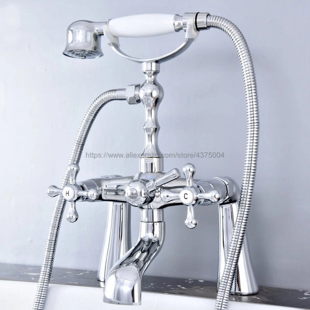 Polished Chrome Bathroom Clawfoot Bath Tub Faucet bathtub Handheld Shower Faucet Mixer Tap with Hose Shower Head Holder Ntf771
Polished Chrome Bathroom Clawfoot Bath Tub Faucet bathtub Handheld Shower Faucet Mixer Tap with Hose Shower Head Holder Ntf771