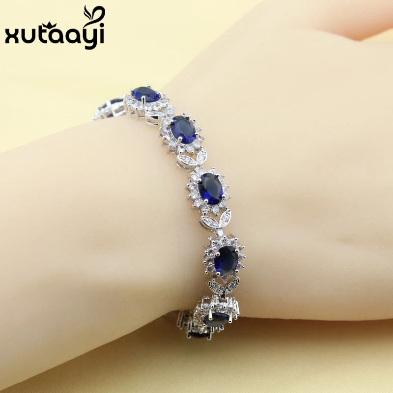 New Flower Blue Zircon White Crystal Sterling Silver Jewelry Overlay Adjustable Link Chain Bracelet length 18+3 cm
New Flower Blue Zircon White Crystal Sterling Silver Jewelry Overlay Adjustable Link Chain Bracelet length 18+3 cm