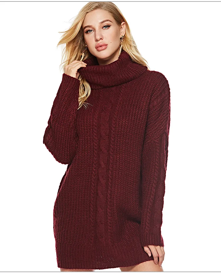 2018 autumn and winter new high-necked sweater size women's long and women's knitted sweater (8)