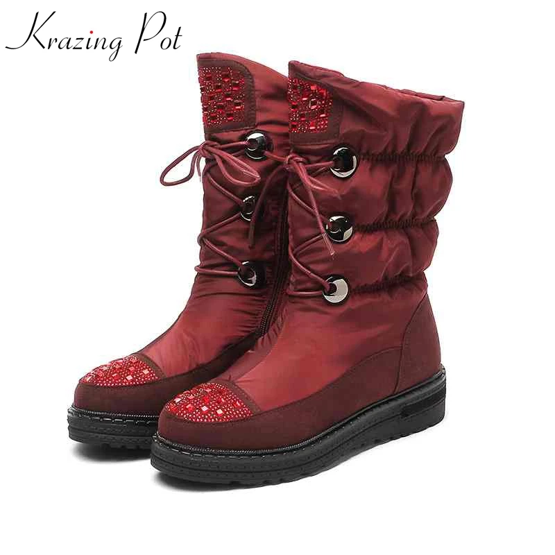 Krazing Pot platform cow suede crystal beading round toe keep warm snow boots cotton fabric Winter cow suede mid-calf boots L01
Krazing Pot platform cow suede crystal beading round toe keep warm snow boots cotton fabric Winter cow suede mid-calf boots L01
