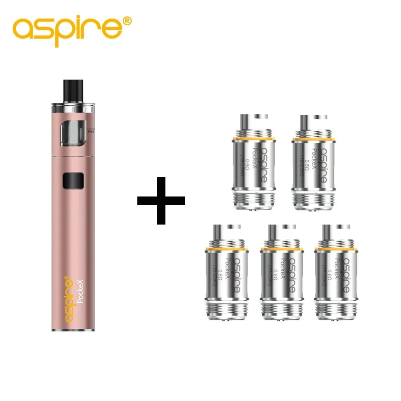 E-Cigarette Vape Kit Aspire PockeX Pocket AIO Kit With 5pcs 0.6 ohm 316L SS U Tech Coils Electronic Cigarette Vape Pen Kit