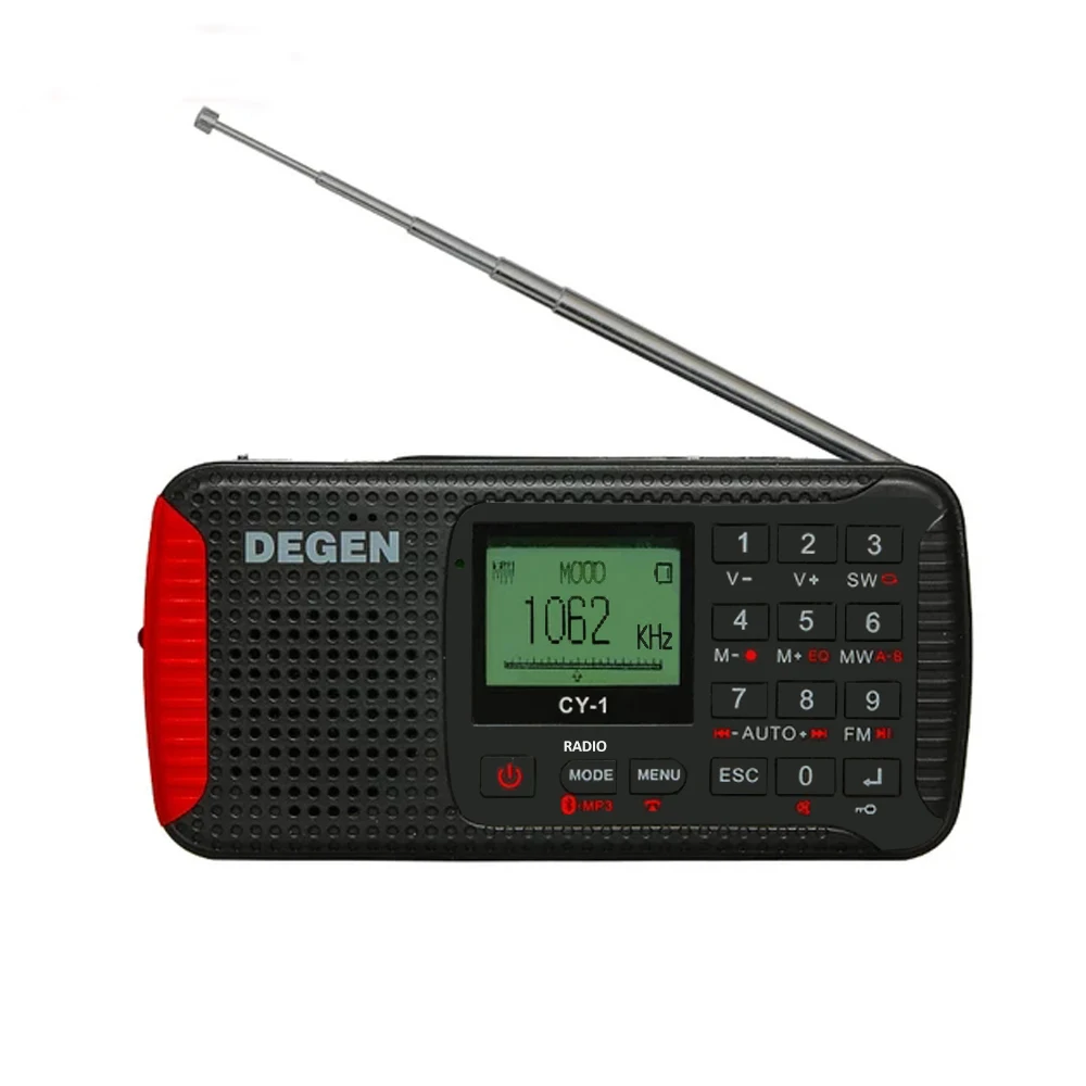 

DEGEN CY-1 Dynamo Solar Emergency Radio FM /MW/ SW Alarm Clock Shortwave Portable Radio with LCD, SOS, Bluetooth, MP3,Recorder