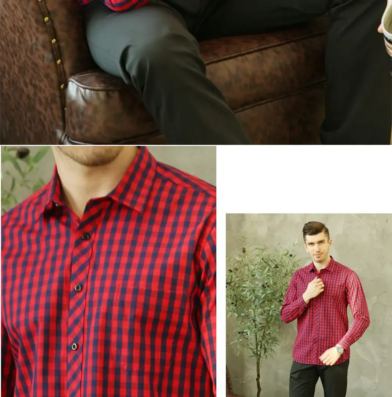 Plaid Shirts Men Free Iron Spring Summer Long Sleeve Cotton Business Formal Male Dress Shirts Leisure Social Shirts Brand MuLS 08