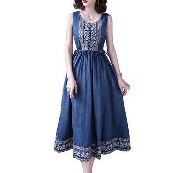 vintage New Denim Women Dresses O-Neck A-Line Swing Hem Flower Embroidery jeans dress
vintage New Denim Women Dresses O-Neck A-Line Swing Hem Flower Embroidery jeans dress