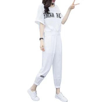 Rlyaeiz New 2 Piece Set Women Tracksuit Set 2019 Summer Fashion Casual Letter T shirts + Ankle-Length Pants Female Sweat Suit
Rlyaeiz New 2 Piece Set Women Tracksuit Set 2019 Summer Fashion Casual Letter T shirts + Ankle-Length Pants Female Sweat Suit