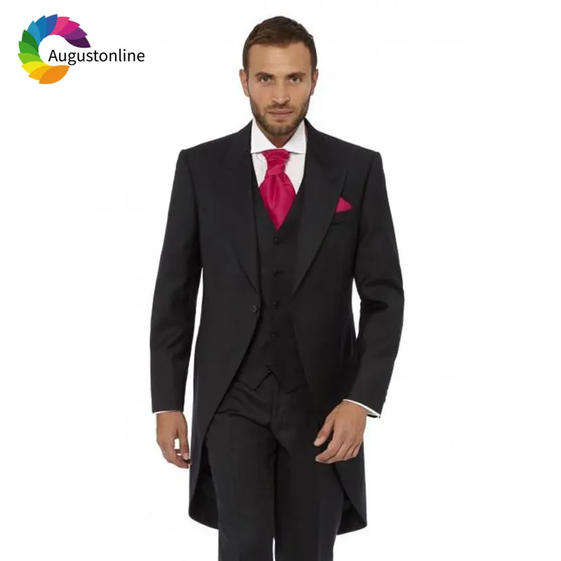 

Custom Retro Black Tailcoat Wedding Men Suits Groom Tuxedos 3Piece Long Jacket Men's Classic Suit Costume Homme Terno Masculino