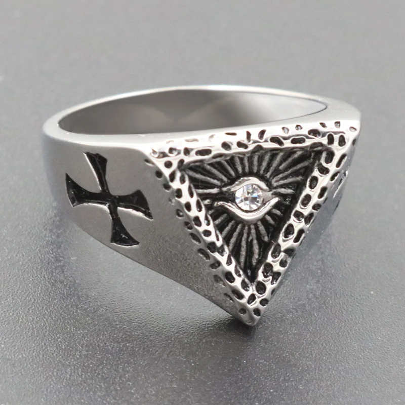 Punk Geometric Triangle Mens Ring Cross Mark Titanium Stainless Steel Illuminati Pyramid Eye Symbol Rings for Men Jewelry
Punk Geometric Triangle Mens Ring Cross Mark Titanium Stainless Steel Illuminati Pyramid Eye Symbol Rings for Men Jewelry
