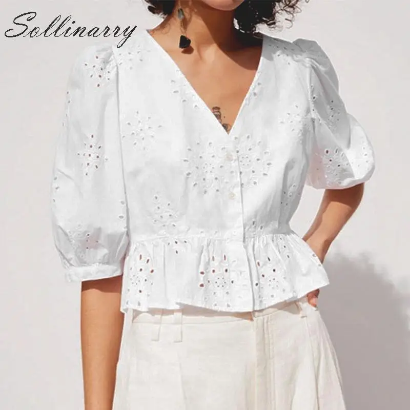 Sollinarry Newest Short Crop Tops Blouse Women 2019 Fashion White Ruffle Buttons Shirt Female Hollow Out Half Sleeve Casual Tops
Sollinarry Newest Short Crop Tops Blouse Women 2019 Fashion White Ruffle Buttons Shirt Female Hollow Out Half Sleeve Casual Tops