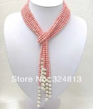 Hot sale Beautiful 3 row pink coral and white pearl necklace a 
Hot sale Beautiful 3 row pink coral and white pearl necklace a