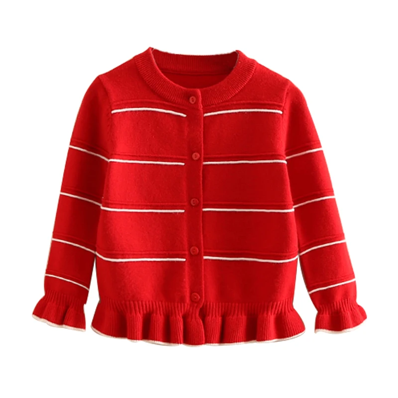 Baby Girls Cute Lotus Leaf Edge Knitted Sweater Spring Fall Kids Striped Knitwear Children's Ruffles Cardigan Button Jacket D183 | Детская