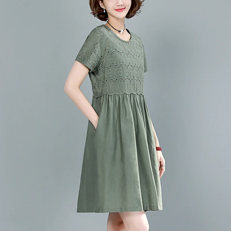 vintage Cotton and Linen O-Neck Knee-Length dress women Summer new Solid color Casual Hollow Out Short sleeve A-Line dress women
vintage Cotton and Linen O-Neck Knee-Length dress women Summer new Solid color Casual Hollow Out Short sleeve A-Line dress women