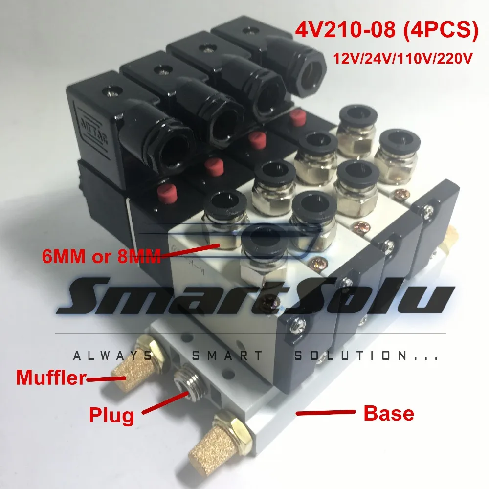 Free shipping 4V210-08 X4 2 Position 5 Way Quadruple Solenoid Valve Set Connected Base Muffler With 6MM 8MM Fitting Suit
Free shipping 4V210-08 X4 2 Position 5 Way Quadruple Solenoid Valve Set Connected Base Muffler With 6MM 8MM Fitting Suit