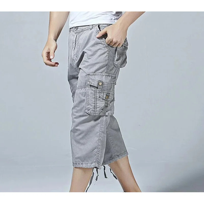 

New Short Pants Men Cotton 3/4 Length Cargo overall casual Man Sandbeach Pants Calf-Length pants SHIERXI