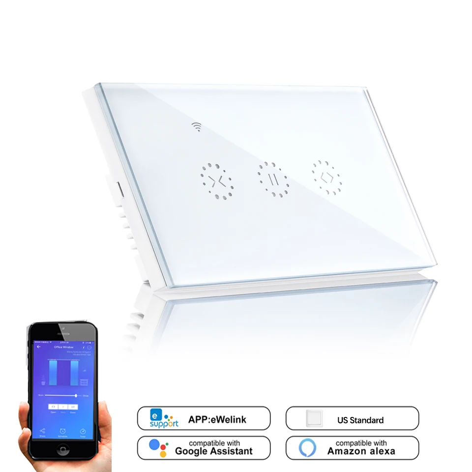 Ewelink APP US WiFi Curtain Wall Switch for Electric motorized Curtain Blind Roller Shutter Google Home/Alexa Voice Control
Ewelink APP US WiFi Curtain Wall Switch for Electric motorized Curtain Blind Roller Shutter Google Home/Alexa Voice Control