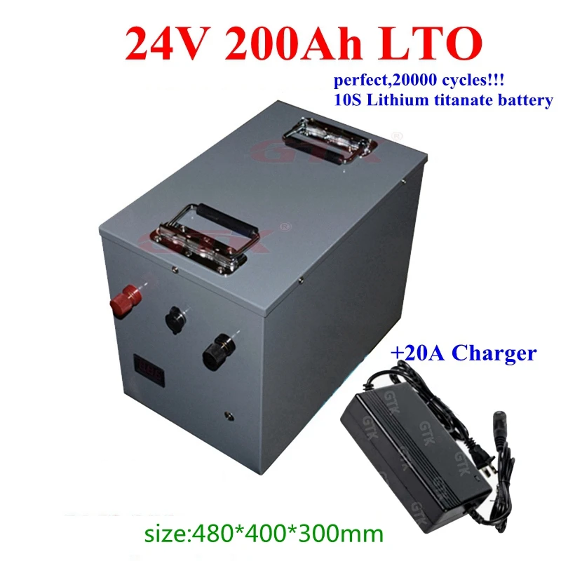 

20000 cycles LTO 24v 200Ah 160Ah Lithium titanate battery with BMS 10s for 2000W forklift RV solar system +20A charger