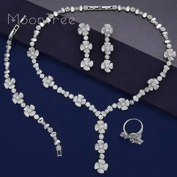 MoonTree Luxury Delicate Flower Shape Super AAA Cubic Zirconia Women Wedding Bridal Necklace Bracelet Earring Ring Copper Set
MoonTree Luxury Delicate Flower Shape Super AAA Cubic Zirconia Women Wedding Bridal Necklace Bracelet Earring Ring Copper Set